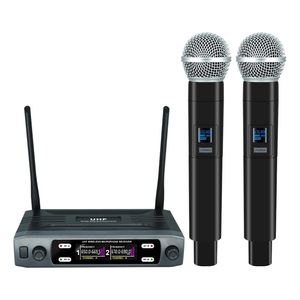 Mikrofonlar kablosuz mikrofon el tipi çift kanallar uhf karaoke düğün bandının kilise şovu için sabit frekans dinamik mikrofonu 221104