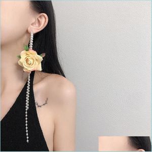 Stud Stud Simation Flower Uzun Tasseller İnci Küpe Bohemia Beach Moda ve Kişilik Düğün Takı Aksesuarları Dal Dönüşü Dhkjn