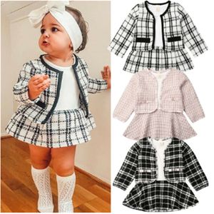 Giyim Setleri 2 PCS Sonbahar Kış Bahar Partisi Bebek Kız Giysileri Ekose Coat Topstutu Elbise 0-6 Yıl 221104