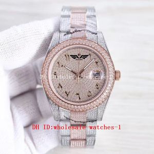 5 Star Super 9 Style Full Diamond Watch President Datejust 41 мм 228236 Циферблат с арабским шрифтом Автоматические часы с сапфиром 18 карат Мужские Мужские наручные часы Двухцветное розовое золото