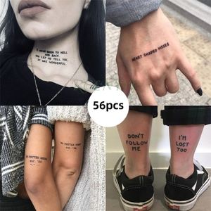 Geçici Dövmeler Geçici Dövme Sticker Set İngilizce Kelimeler Şeytan Özgürlük Tatoo Flash Dövme Kadınlar İçin Sahte Su Geçirmez Çıkartmalar Kadın Kızlar 56 PCS 221105