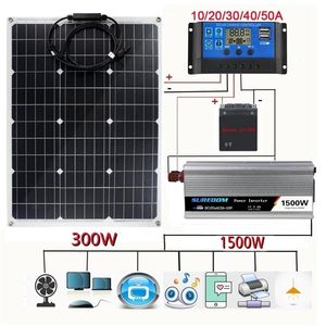 Painéis solares 1500W Kit de inversor do sistema de energia solar 600W Carregador de bateria do painel solar Complete Controlador Home Grid Camp Telefone 221104
