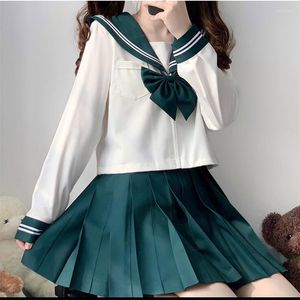Conjuntos de roupas Japonês Uniforme Escolar JK Menina Estilo Verde Terno Camisa Marinheiro Sexy Mulheres Rock Double
