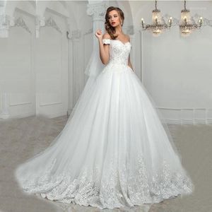 Wedding Dress Pricness Lace Pure White Appliqued Plus Size Bridal Gowns Off The Shoulder Corset Up Back Train Marriage Dresses