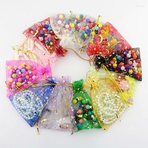 Takı Torbaları 100 PCS Moon Stars Brawstring Organza Çantaları Düğün için Küçük Hediye Sevgililer Günü