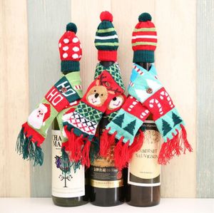 Noel Eşarp Şapkası Şarap Şişesi Dekorlar Küçük Şapkalar Eşarplar El Sanatları Mini Yün Kapağı Küçük Eşarp Noel Baba Elk Kardan Adam Dekor