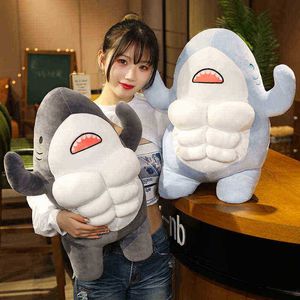 1pc Creative City Plush Animals Toys Super Specleplicle Muscle Shark Doll Baby Kids Boys Accompany Toys for Kids Birthday Gift J220729