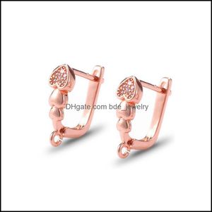 Stud Stud 1Pair Kalp Şekleli Kulak Kancaları Zirkon DIY Küpe ile Set Mücevher Yapımı El Yapımı Kadın Aksesuarları Malzemeler Drop Deli DHV1X