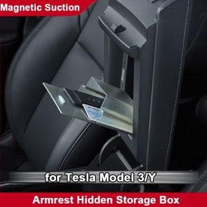 Модернизированный магнитный подлокотник скрытый ящик для хранения для Tesla Model 3 Y 2022 2021 Организатор центральной консоли контейнер.