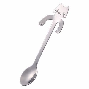 Paslanmaz çelik kedi kafa kaşığı sevimli yavru kedi şekli çay kaşığı tatlı atıştırmalık kepçe dondurma mini kaşık