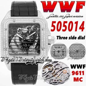 WWF WWF505014 A9611MC Otomatik Erkekler İzle Çelik Pırlanta Kılıf Ayı Tasarımı Üç Bir Flip Dial Roman İşaretleri Deri Kayış 2022 Süper Baskı Sonsuzluk Saatleri