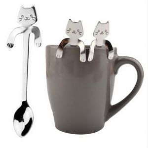 Paslanmaz çelik kahve kaşığı güzel sevimli kedi şekli çay kaşığı tatlı atıştırmalık kepçe dondurma mini kaşık