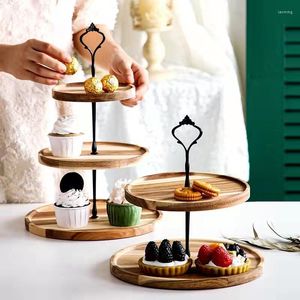 Bakeware araçları yuvarlak 2/3 katmanlı ahşap kek standı orijinal kek servis tepsisi için uygun düğün Cafe 2022