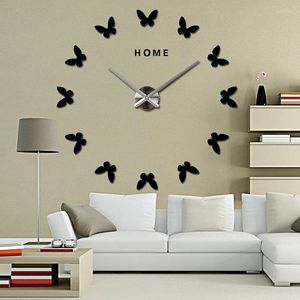 Relógios de parede 2022 Moda 3d Grande tamanhos de relógio Espelho Butterflies DIY DIY GRANDE ACRYLIC Moden Design Decoração da sala de estar em casa