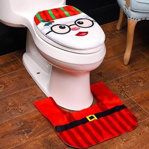 Tuvalet koltuğu kapaklar 2pcs/set dokuma olmayan kumaş kapak banyo zemin mat halı Noel dekorasyon aksesuarları