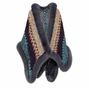 Kadın Tavşan Kürk Cape Moda Palto Poncho Geniş Örgü Palto Fux Fur Hardigan Pelerin Boyutu Bahar Kış Sonbahar