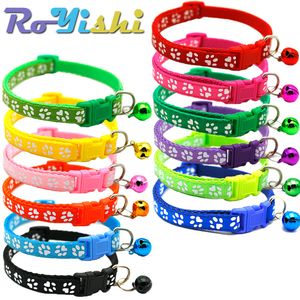 10Pcs/Pack Colorful Cute Bell Adjustable Buckle Cat Collar Pet Supplies Footprint Personalized Kitten Small Dog Accessory