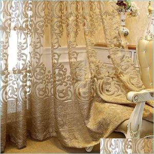 Cortina de luxo europeu escuro escuro bordado tle cortina jacquard sheer painel para sala de estar decora￧￣o de casa real zh4314 210 dhwbf