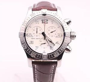 Dhgate Выбранный поставщик часов, чтобы мужчина морской хронограф белый циферблат коричневый кожаный ремень часы Quartz Battery Watch Mens платье -наручные часы 600
