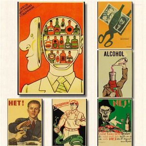 Dipinti Poster retrò anti-alcol sovietico vintage dell'URSS Stampe su carta Kraft Immagine chiara Adesivo da parete per pittura artistica per la casa