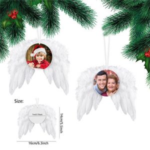 Transferência de calor anjo asas de natal decoração de penas pendentes e coração camada dupla árvore de Natal Diy penduramento tag fy5475 c1108
