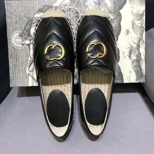 Lüks Tasarımcı Espadrilles Kadın Gündelik Ayakkabı Yaz Bahar Platformu Mektup Toka Loafer Kızları Orijinal Deri Hasta Sole Eur34-42 12