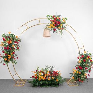 Parti Dekorasyonu Parlak Altın Düğün Arch Metal Stand Çift Kutup Altın Yarı Düzenle Balon Çerçeve Arka Plan