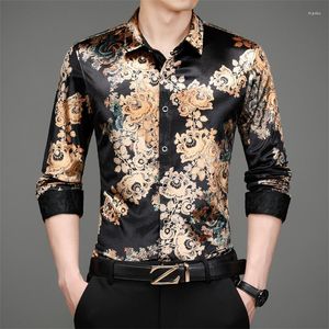 Erkekler Sıradan Gömlekler Erkek Moda Çiçekleri için Lüks Kadife Giysiler 2022 Kış Velvet Elbise Giysileri Büyük Boyutlar Zarif Şık Kocası