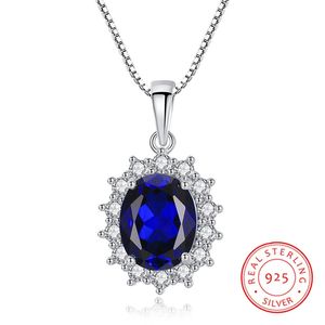 Kadınların eşsiz mavi topaz mücevher klasik 925 STERLING Gümüş Oval Şekli Elmas Düğün Kolye