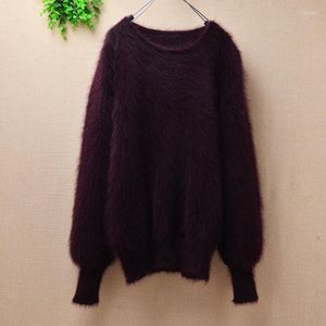 Kadın Sweaters Nedensel Femmn Yuvarlak Boyun Uzun Kollu Mink Kaşmir Kazak Angora Kürk Hayvan Saç El Yapımı Sıcak Giysiler Çin