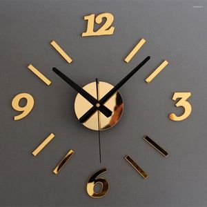 Relógios de parede Relógio de vidro Auto-adesivo DIY 3D Números modernos adesivo Sala de estar à prova d'água Escritório Decoração em casa
