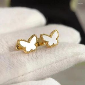 Saplama küpe 18K altın kadınlar inci kabuk mini kelebek düğün mücevher hediyeleri seti 925 gümüş kolye bilezik