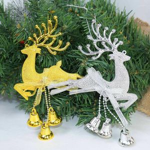 Noel Süslemeleri 1 PCS Altın Gümüş Ren Geyiği PVC Elk Ağaç Kolye Süslemesi Çan Diy Dekor Çocuk Hediye Navidad Noel ile Sevimli Geyik