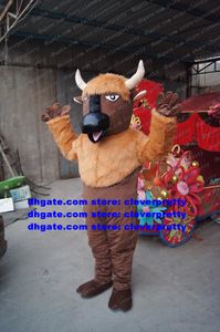 Maskot Kostüm Kahverengi Kerbau Buffalo Bison Wild Ox Bull Cattle Buzağı Yetişkin Karikatür Karakter Töreni Güzel ZX1491