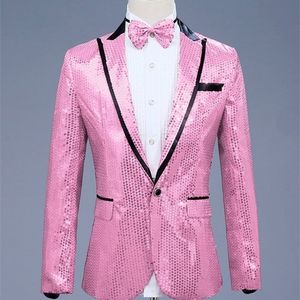 Мужские костюмы Blazers Pink Seercin One Button Dress Brand Brand Nightclub Prom Prom Men Sute Jacket Wedding Stage Costume Bowtie включает 221111