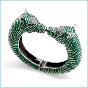 Bangle Bangle Declaração de design exclusivo Big Size Big Size Vintage Bracelet Zebra Antique Sier Palhado com esmalte para Womengle Drop dell Dhbcg