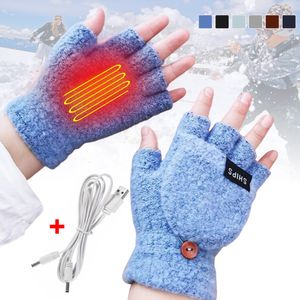 Mittens USB Electric Heated Gloves 2-Side Heating Convertible Fingerless Glove Knitted Adjustable Heat Waterproof Cycling Skiing 221014