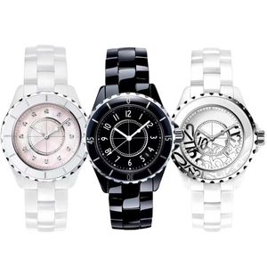 2023 Lüks Kadın Saatleri Seramik Beyaz ve Siyah Elmas Saat Moda AAA Kalite Bayanlar Bilek saati Klasik Tasarımcı Wome233o