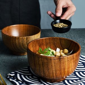 Миски 1 шт. Деревянный японский стиль деревянный рисовый суп -салат -контейнер с большим маленьким для детской посуды 221022