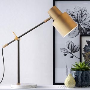 Masa lambaları Amerikan mermer pirinç uzun kol lambası basit ışık lüks yatak odası başucu çalışma oturma odası ofis led dekoratif aydınlatma