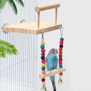 Other Bird Supplies Swing Toy Wooden Parrot Perch Stand Playstand with Chewing Beads Cage Playground for Budgie s 221111