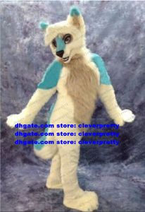 Bej Uzun Kürk Kürk Kurt Maskot Kostüm Husky Dog Fox Fursuit Yetişkin Karikatür Karakter Film Dersler Moda Promosyon ZX2993
