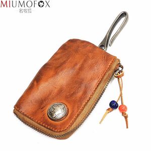 Car Key Original Leather Key Wallet for Men Short Vintage Handmade Zipper Car Key Holder Coin Purse Card Case Bag Organizer Housekeeper T221110