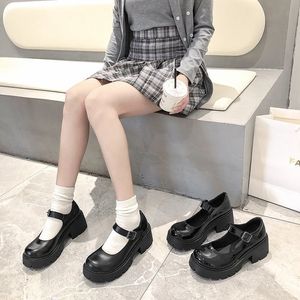 Lolita Shoes Patent Leather Mary Janes Shoes New Women Platform Buckle Girls Thick Sole Ladies Black