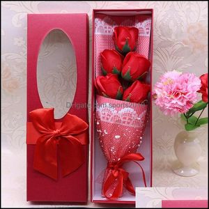 Dekoratif Çiçek Çelenkleri 5 PCS/Set Kokulu Banyo Sabun Gül Çiçek Taç Petal Düğün Sevgililer Günü için Hediye Kutusu ile Anneler Öğretmenler Dhymf