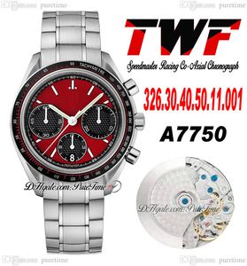TWF Yarış Ustası A7750 Otomatik Kronograf Mens Watch Eta Tachyeter Çember Kırmızı Siyah Dial Paslanmaz Çelik Bilezik 326.30.40.50.11.001 Süper Baskı Puretime A1