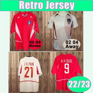 2002 2004 Coreia Rep￺blica Retro Retro Soccer Jerseys J S Park 21# J H AHM 19# C W Kim 3# M B Hong 20# Y P Lee 10# Home Red Away Football camisas de futebol