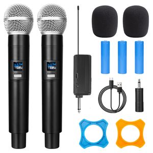 Microphones UHF Wireless Dual Handheld Dynamic Karaoke with Rechargeable Receiver for Wedding Party Speech Church Club 221114
