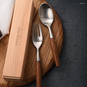 Учебная посуда устанавливает скандинавские творческие столовые приборы деревянные ручка 304 из нержавеющей стали с тремя частями Подарочная коробка Geschirr Home Ec50cj
