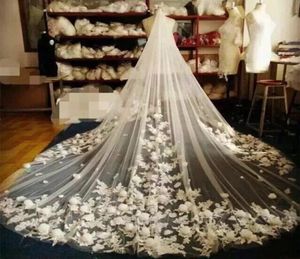 Роскошные собор Свадебные вуали с расчесыванием однослойные цветы Appliqus Long Bridal Veal Custom Сделайте аксессуары для невесты в длину 3 м, 6344203
